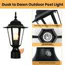 15" Dusk to Dawn Outdoor Post Light, Modern Black Outdoor Lamp Post Light Fixture, Lamp Posts Exterior Lighting Pole Lantern for Outside Porch Garage Street, Waterproof Aluminum & Glass, 1 Pack, E26