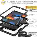 SEYMAC stock Case for iPad 9th/ 8th/ 7th Generation 10.2'', Shockproof with Screen Protector, Pencil Holder [360 Rotating Hand Strap] & Stand, for iPad 10.2 inch 2021-2019 (Black)