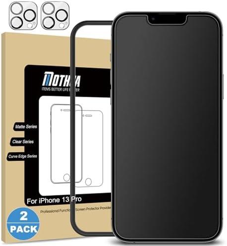 Mothca 2 Pack Matte Glass Screen Protector for iPhone 13 Pro [6.1 inch]+2 Pack Camera Lens Protector, Anti-Glare Anti-Fingerprint Tempered Glass Film