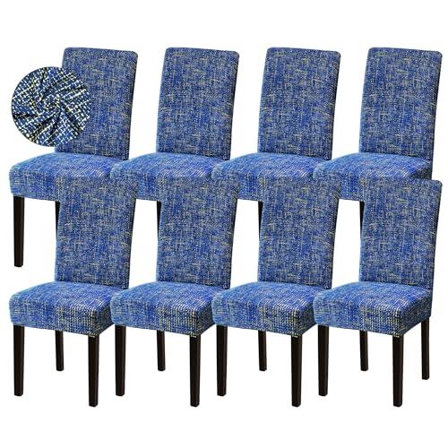 Sufdari Dining Chair Covers,Kitchen Chair Cover,Parsons Chair Slipcover,Spandex Chair Protectors for Dining Room Stretch Chairs Cover Set of 8 -Linen Blue