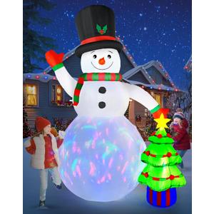 8FT Christmas Inflatables Snowman Outdoor Decorations with Christmas Tree Built-in Colorful Rotating LED Lights Christmas Snowman Blow Ups Decorations for Yard Garden Outside Lawn Xmas Holiday Decor