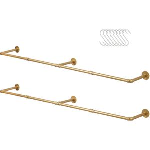 Industrial Pipe Clothing Rack, Heavy Duty Wall Mounted, Black Iron Garment Bar, Detachable Closet Storage (Gold, 72 inch - 2 Pack)