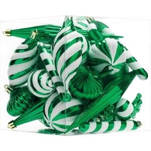 Christmas Ball Ornaments Set Shatterproof Christmas Tree Ornaments 24 PCS Painted Shaped Styles Xmas Tree for Holiday Decor,Green