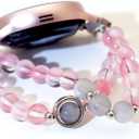 Strawberry Pink Beaded Bracelet Compatible for Samsung Galaxy Watch 4 5 6 Band 40mm 44mm, Handmade Cute Watch Band for Galaxy 6 4 42 46 Bands, 20mm Elastic Band for Galaxy Watch Active 2