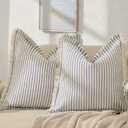 ZWJD Throw Pillow Covers 22x22 Set of 2 Striped Pillow Covers with Fringe Chic Cotton Decorative Pillows Square Cushion Covers for Sofa Couch Bed Living Room Farmhouse Decor (Blue)