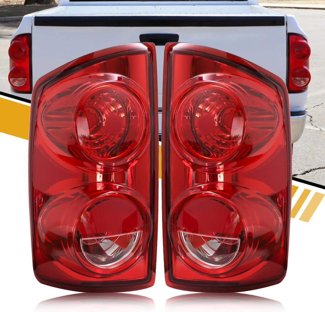 Tail Light Assembly Compatible with Dodge RAM 1500 2007 2008 | 2500 3500 2007-2009, Halogen Type Factory-Style Rear Lamp Replaces 55277302AB 55277303AB, Left and Right Side, Pair