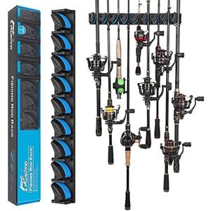 PLUSINNO Vertical Fishing Rod Holder, Wall Mounted Fishing Rod Rack, Fishing Pole Holder Holds Up to 9 Rods or Combos, Fishing Rod Holders for Garage, Fits Most Rods of Diameter 3-19mm