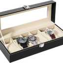 Uten Watch Box, 6 Slots Watch Case, Watch Box Organizer Jewelry Storage with Large Glass Lid, Watch Display Case, Watch Box for Men & Women