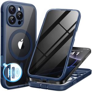 BERFY for iPhone 16 Pro Case, Compatible with MagSafe, Built-in Privacy Screen Protector and Camera Protection, Anti-Spy Full Body Shockproof Clear Phone Case for 16 Pro 6.3", Blue