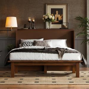 Full Size Multi-Functional Bed Frame with Side Shelves and USB for Girls/Boys,Home Office, Studio,Bedroom,Cabinet Murphy Bed w/Plank Support,No Box Spring Needed, Walnut