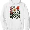 Vintage Floral Illustration Foxglove Daisy Tulip Design Pullover Hoodie (Gray, M)