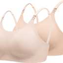 Ekouaer Nursing Bras for Breastfeeding Ribbed, Seamless Ultra Comfort Maternity Bralette Wireless Pregnancy Sleep Bra (Large, Cream/Beige)