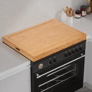 Bamboo Stove Cover for Gas & Electric Burners, 28.82x20.83x2.12'' (Inner) Noodle Board with Handles, Cutting Board with Juice Groove, Serving Tray (Natural Bamboo)
