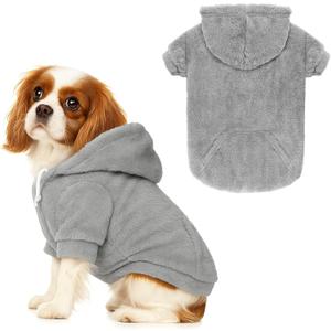 Dog Sweaters,Dog Hoodie,Warm Fuzzy Fleece Sweatshirt with Hood & Pocket,Leash Hole,Cozy Cold Weather Pet Clothes Pet Sweater for Small,Medium,and Large Dogs(Grey,M) (M: 8-13lbs)