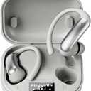 Open Ear Buds Wireless Earbuds Bluetooth Headphones with 60H Playtime LED Display Case, Over the Earbuds with Mic, Stereo Sound, Easy Button Controls, Sports Earphones for Running Workout Gym Grey