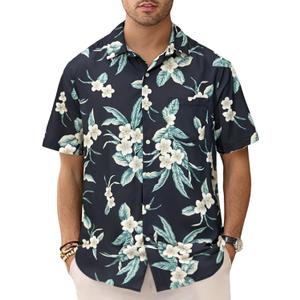 GSOU SNOW Mens Hawaiian Shirt Quick Dry Short Sleeve Tropiacl Floral Button Down Shirts for Beach Summer Vacation (XL)