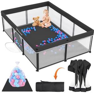 Taleco Gear Foldable Baby Play Pen with Mat, 50''x71'' Playpen for Babies and Toddlers, Playpen for Baby with Gate, Breathable,Foldable Travel Play Pen with 50 Ocean Balls