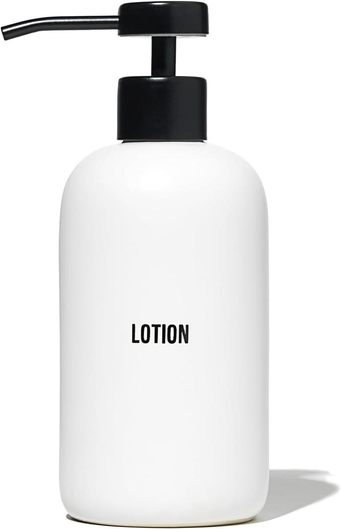 Public Goods Ceramic Lotion Dispenser Pump for Bathroom | Hand & Body Lotion Refill Bottle | Made Stoneware and Black Stainless Steel | 12 Oz Dispenser