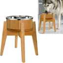 Elevated Dog Bowl for Mid-Large Breed, (12-Inch High, 64-oz) | Raised Food and Water Bowl with Stand, Flip-Resistant - Real Bamboo and Stainless Steel