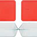 Pyrex 1075451 Stor+rect/Cvr Size Cu Pyrx Storage+Rectangle/Cover, 11 cup Containers (Pack of 2), Red