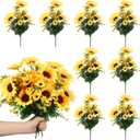 8 Packs Artificial Sunflowers with Stems Silk Fake Sunflowers Bouquet Bulk Yellow Wedding Faux Flower Bunches for Wedding Party Decoration Vase Home (Fresh Style)