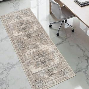 RUUGME Washable 2x5 Runner Rugs - Large Boho Rugs for Living Room Stain Resistant Carpet Vintage Tribal Rugs for Bedroom Kitchen Bathroom Non Slip Backing Home Decor Floor Decoration Mat 2X6 Beige