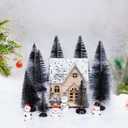 Yookat 40 Pieces Mini Christmas Trees Bottle Brush Trees Sisal Trees Mini Pine Trees with Wooden Base Bottle Brush Christmas Trees and Christmas Figures Decoration for Christmas Decoration (Black)