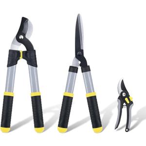 Colwelt Loppers Hedge Clippers Garden Shears 3Pcs, Compact Garden Loppers Shear Set with 17 Bypass Branch Cutters & Hedge Shears & Pruners, Tree Shrub Care Kit for Lopping with Soft Grip Handle