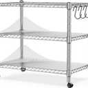 Heavy Duty 3-Shelf Shelving Unit, 24.02" W x 13.78" D x 21.97" H Chrome Steel Storage Rack with Wheels, 2 PP Shelf Liners and Hooks, Adjustable Under Desk Organizer for Kitchen, Office, Garage, 3-Tier, Set