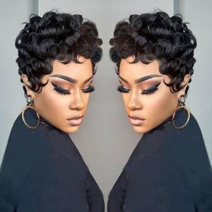 Pixie Cut Wig Human Hair Short Layered Pixie Cut Wigs for Black Women Glueless None Lace Front Wig Short Straight Bob Wig Full Machine Made Wig Color 043#