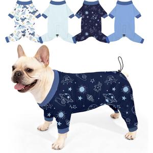 Bienbee Dog Pajamas, 4 Pack Dog Recovery Suit Shedding Suit Cute Soft Puppy Clothes Dogs Pjs Onesies Jammies Adjustable Breathable & Stretchy Clothes for Small Medium Large Dogs Girl Boy Puppy-L