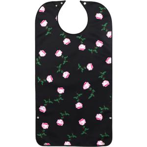 Pafusen Waterproof Washable Adult Bibs for Elderly Women, Reusable Large Adult Bibs for Eating with Snaps, Feeding Bibs for Adults Senior Citizens with Crumb Catcher, Clothing Protector (Pink Flower)