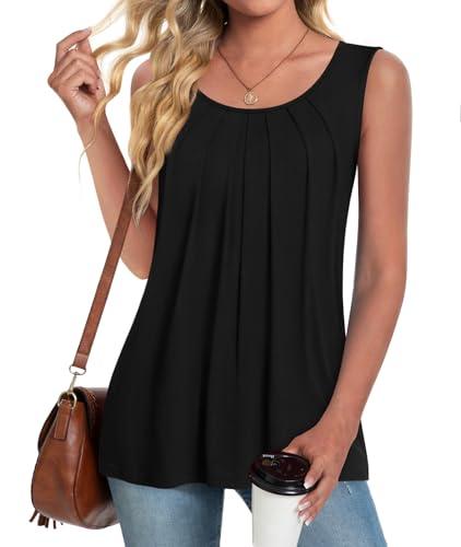 Anymeet Womens Tank Tops 2026 Spring Sleeveless Tunic Casual Basic Tshirts with Leggings Loose Pleated Blouses, Size: XXL