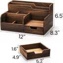 Pumtus Brown Wooden Desk Organizer, Mail Organizer with 7 Compartments and Drawer, Rustic Mail Sorter with Pen Holder, Tabletop Mail Basket, Office Accessories Holder for File Letter Document