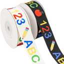 2Rolls Back to School Ribbon for Crafts, ABC Pencil Ribbons Ruler Teacher Ribbons School Decoration Fabric Decorative Craft for First Day of Kindergarten Wreath Bows Gift Wrapping DIY Crafts Sewing