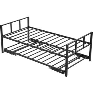 VEVOR Twin Size Daybed Frame, Day Bed with Trundle, Heavy Duty Metal Platform Bed Frame, Twin Daybed with Metal Slats Support for Living Room, Bedroom, Guest Room, Easy Assembly, Black