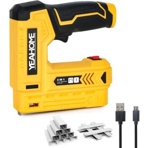 YEAHOME Electric Staple Gun, 2 in 1 Electric Light Duty Brad Nailer/Stapler, 3.7V Power Cordless Stapler Tacker with USB Charger Cable, 1000 Staples for Upholstery, Material Repair and Carpentry