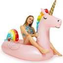 Inflatable Pink Unicorn Pool Float with Cup Holder, Large Water Pool Toys for Adults and Family, Swimming Pool Floats for Party Fun, 