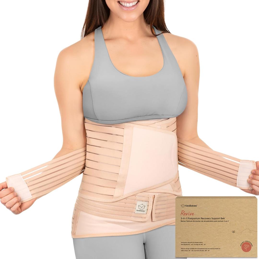 3 in 1 Postpartum Belly Support Recovery Wrap - Postpartum Belly Band, After Birth Brace, Slimming Girdles, Body Shaper Waist Shapewear, Post Surgery Pregnancy Belly Support Band (Classic Ivory, M/L) 