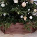 Rustic Wooden Tree Collar Box - Farmhouse Christmas Tree Stand Decor with Vintage Weathered Wood (Folding, Brown) - Christmas Tree Box Stand Farmhouse Rustic Decor - Vintage Weathered Wood Decoration