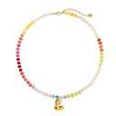 Necklace For Women Colorful Beaded Natural Stone Choker,Gold Color Balloons Letter Pendant Necklace Summer Beach Jewelry ﻿,E
