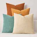 Kevin Textile Fall Throw Pillow Covers Pack of 4 Super Soft Boho Corduroy Decor Pillow Cases Mix and Match Colors Plush Texture Accent Pillows for Sofa Couch Living Room Chair 18x18 Inch, Beige/Teal