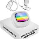 Open Ear Earbuds Wireless Bluetooth 5.4 with Touchscreen Charging Case, 32H Playtime, 6g Lightweight Running Headphones, Sport Over The Ear Earbuds for Running Cycling Workouts...White