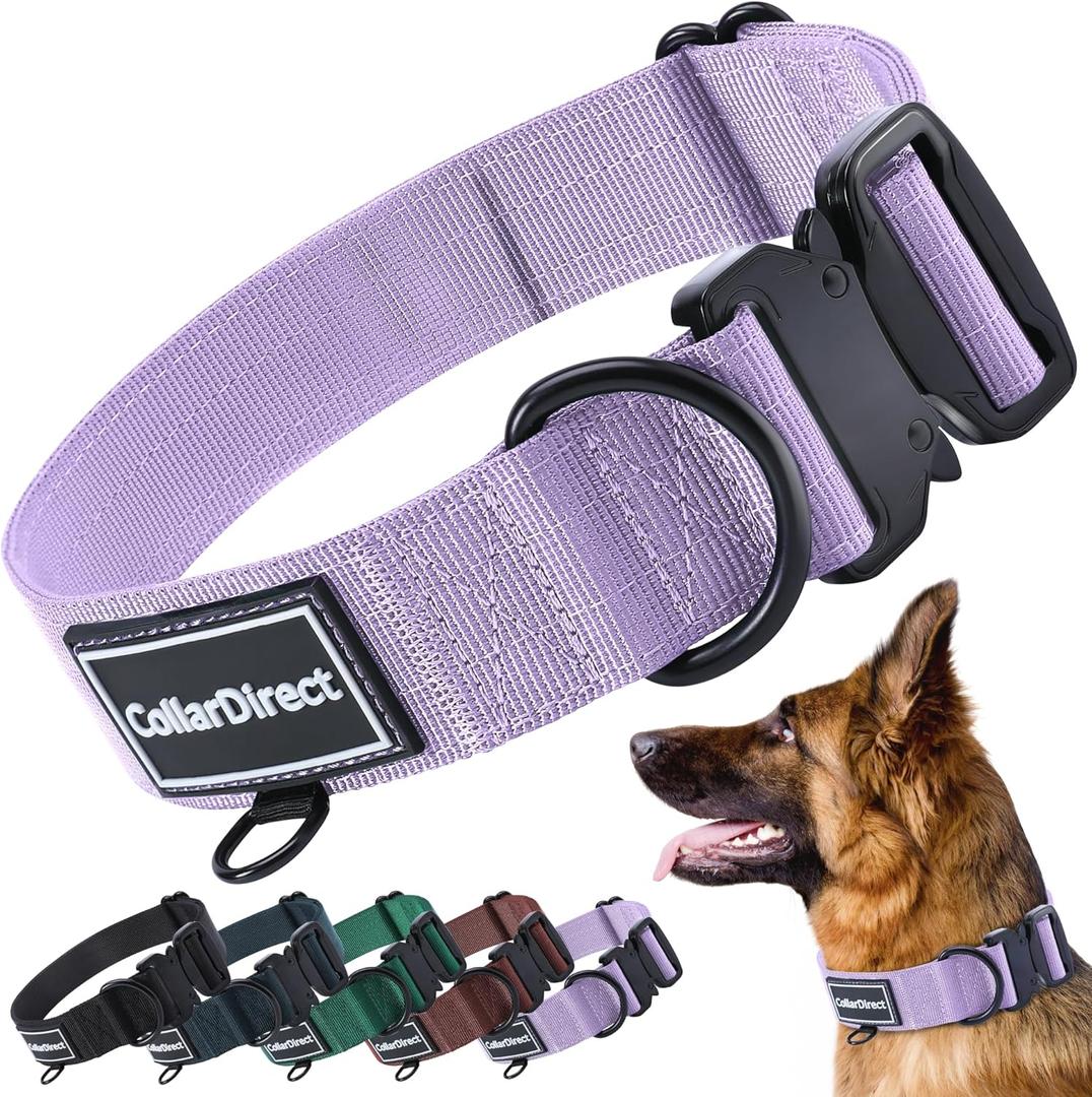 Heavy Duty Dog Collar for Large or Medium Dogs, Adjustable Strong Dog Collar for Active Dogs, Double-Layered Nylon (Lilac, 15-23)