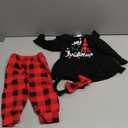 Noubeau My 1st Christmas Baby Girl Outfits Ruffle Santa Tree Print Tunic Drees Shirt Plaid Stripe Pants Fall Clothes, 3-6M