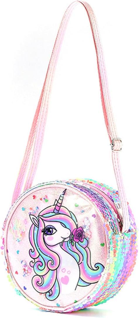 2 x Little Girls Crossbody Purse Mini Cute Unicorn Princess Shoulder Message Bag Sequin Coin Purse