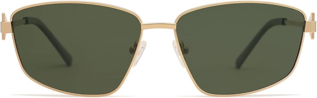 Retro Polarized Sunglasses Vintage Rectangular Metal Frame Sun Glasses AP3635 m C2 Gold/Green 