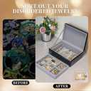 Dandelion Glass Jewelry Box,Velvet Jewelry Organizer with10.1x7.1x3.7 Inches, Jewlry Box for Women Bridesmaid Christmas Teacher Gifts(Black Silver)