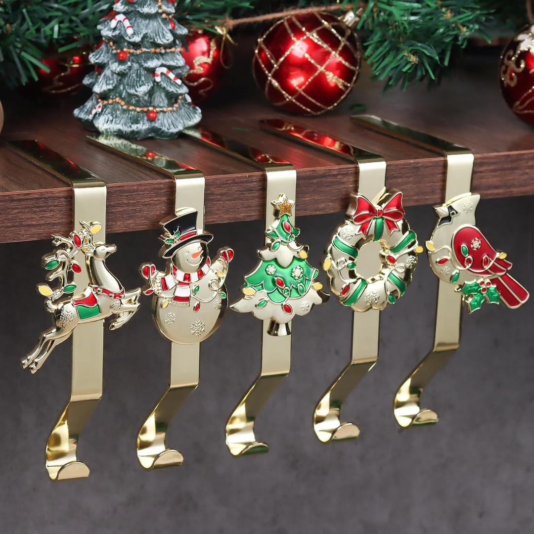Stocking Holders for Mantle Gold Stocking Holder Stocking Hangers for Mantle Set of 5 Hooks Fireplace Christmas Stocking Holder Weighted Non-Slip Christmas Dcor