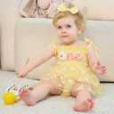 HONGTEYA Baby Girl 1st Birthday Outfit Girl First Birthday Clothes One Year Old Gifts Romper Tulle Summer Newborn Dress (12-18 Months, Yellow)